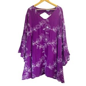 Catherines Purple Floral Tunic with White Print